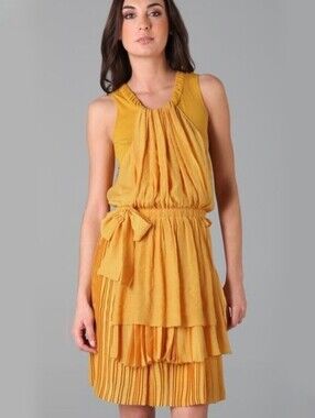 See by Chloe Yellow Knit & Plisse Overlay Detail Sleeveless Mini Dress Size 4